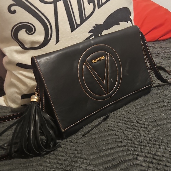 Valentino Black Leather Clutch with Tassel Accent - Picture 2 of 6